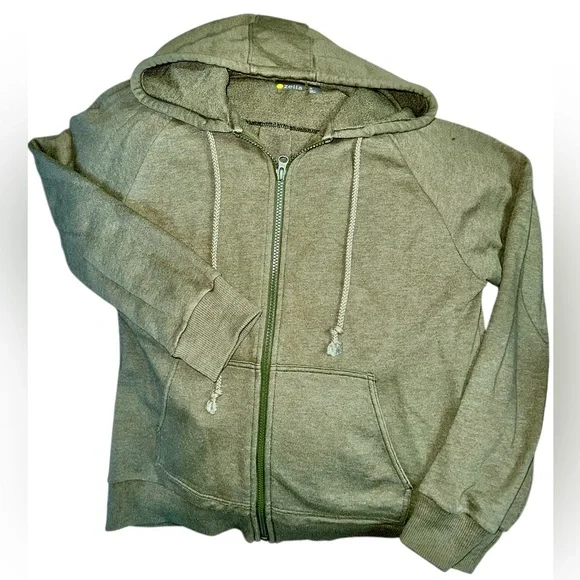 Zella Jacket Long Sleeve Hooded Sweatshirt Full Zip Lightly Ruched Green, Small - Picture 11 of 11